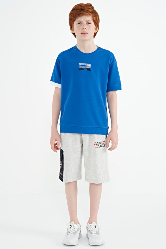 Saks Embroidered O Collar Oversize Boys' T-Shirt - 11146