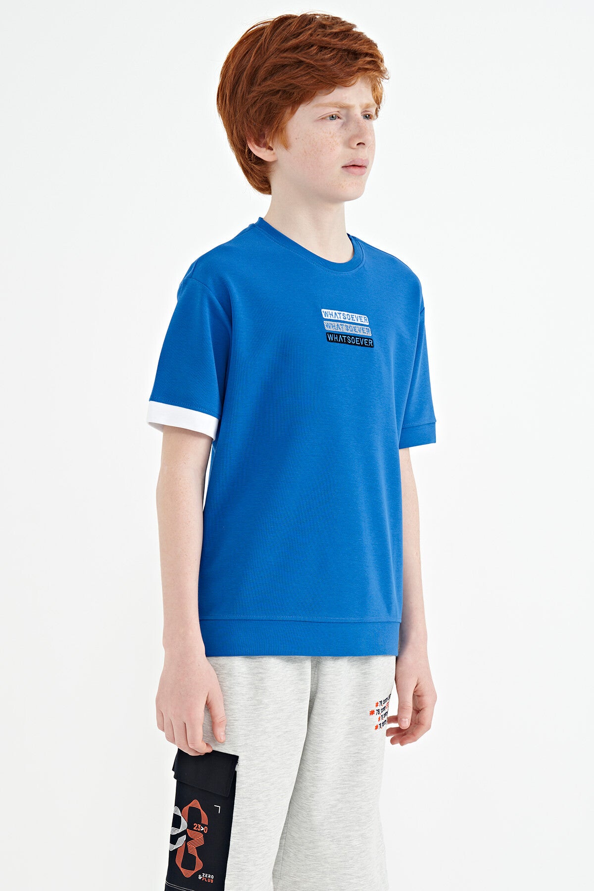 Saks Embroidered O Collar Oversize Boys' T-Shirt - 11146