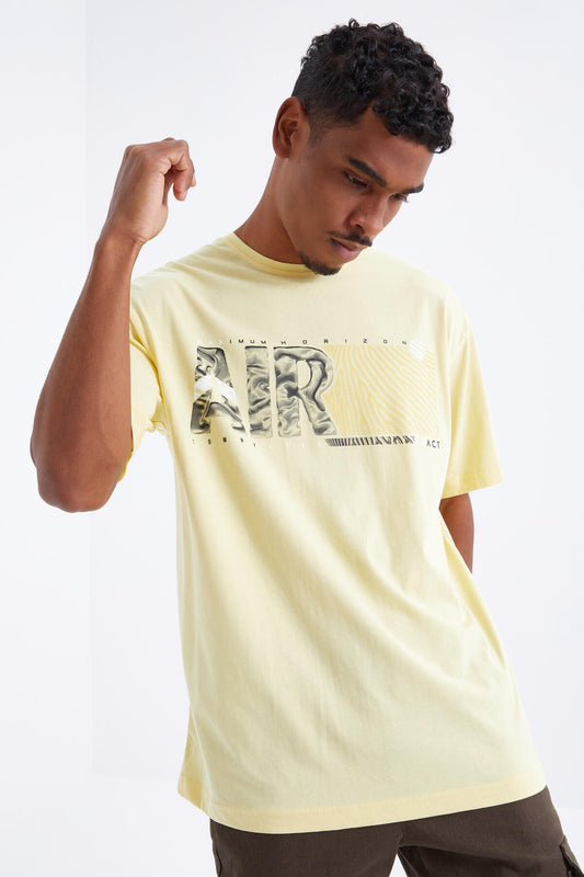 Yellow Air Printed O Collar Men's Oversize T-Shirt - 88097