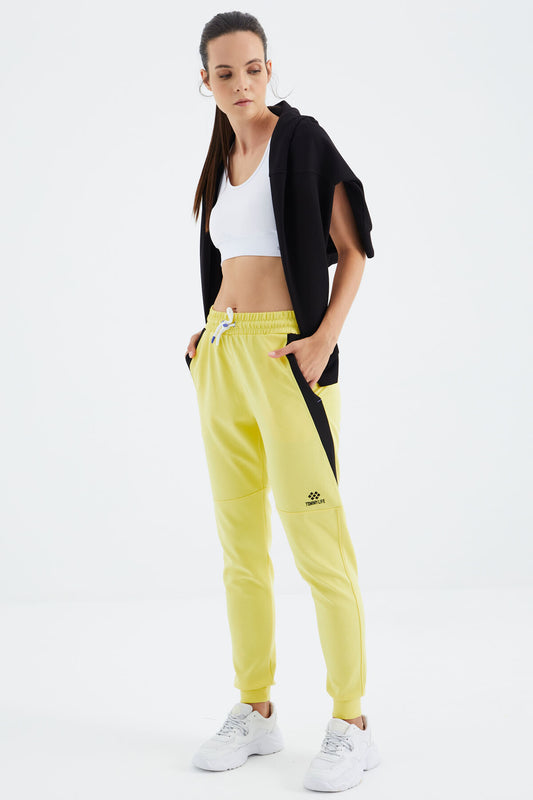 Yellow Laced Striped Detailed Relax Fit Women's Tracksuit Bottom - 94645