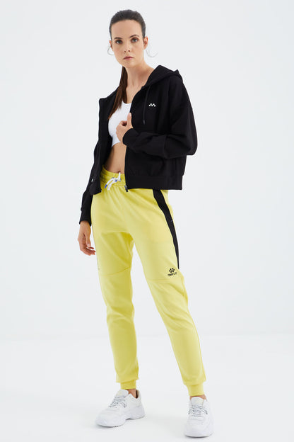 Yellow Laced Striped Detailed Relax Fit Women's Tracksuit Bottom - 94645