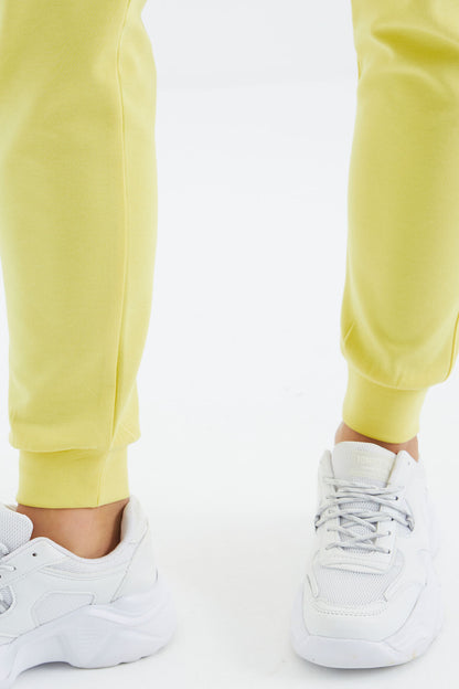 Yellow Laced Striped Detailed Relax Fit Women's Tracksuit Bottom - 94645