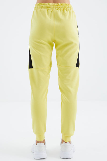 Yellow Laced Striped Detailed Relax Fit Women's Tracksuit Bottom - 94645