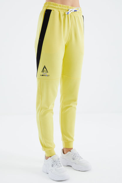 Yellow Laced Striped Detailed Relax Fit Women's Tracksuit Bottom - 94645