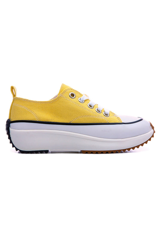 Yellow Laced High Sole Daily Women's Sneakers - 89070