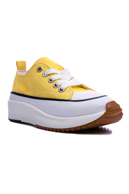 Yellow Laced High Sole Daily Women's Sneakers - 89070