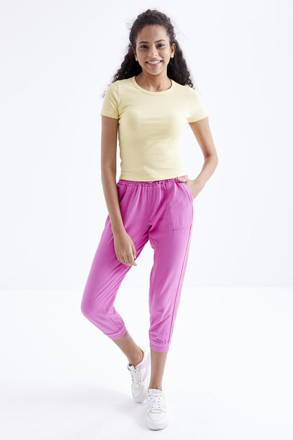 Yellow Basic Short Sleeve O Neck Women's T-Shirt - 97202