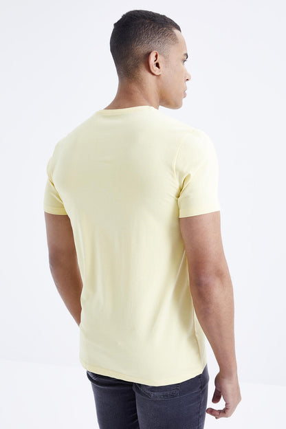 Yellow Basic Short Sleeve Standard Fit V Neck Men's T-Shirt - 87912