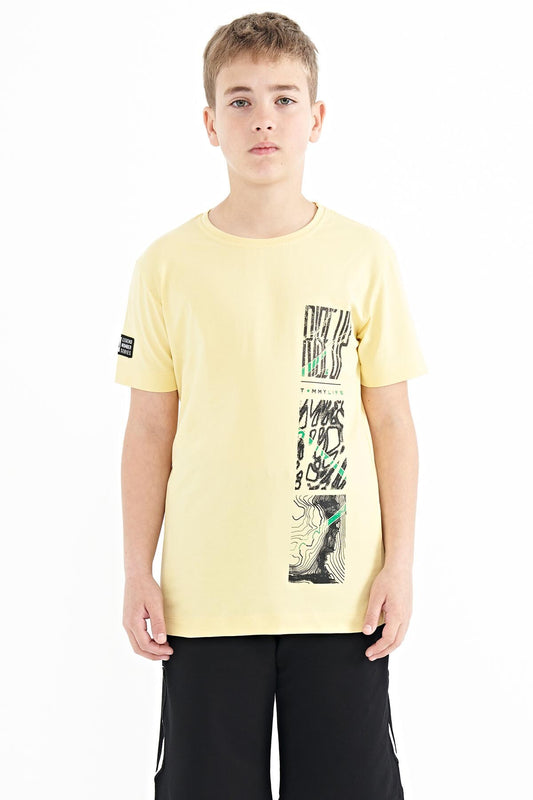 Yellow Print Detailed O Collar Standard Fit Boys T-Shirt - 11104