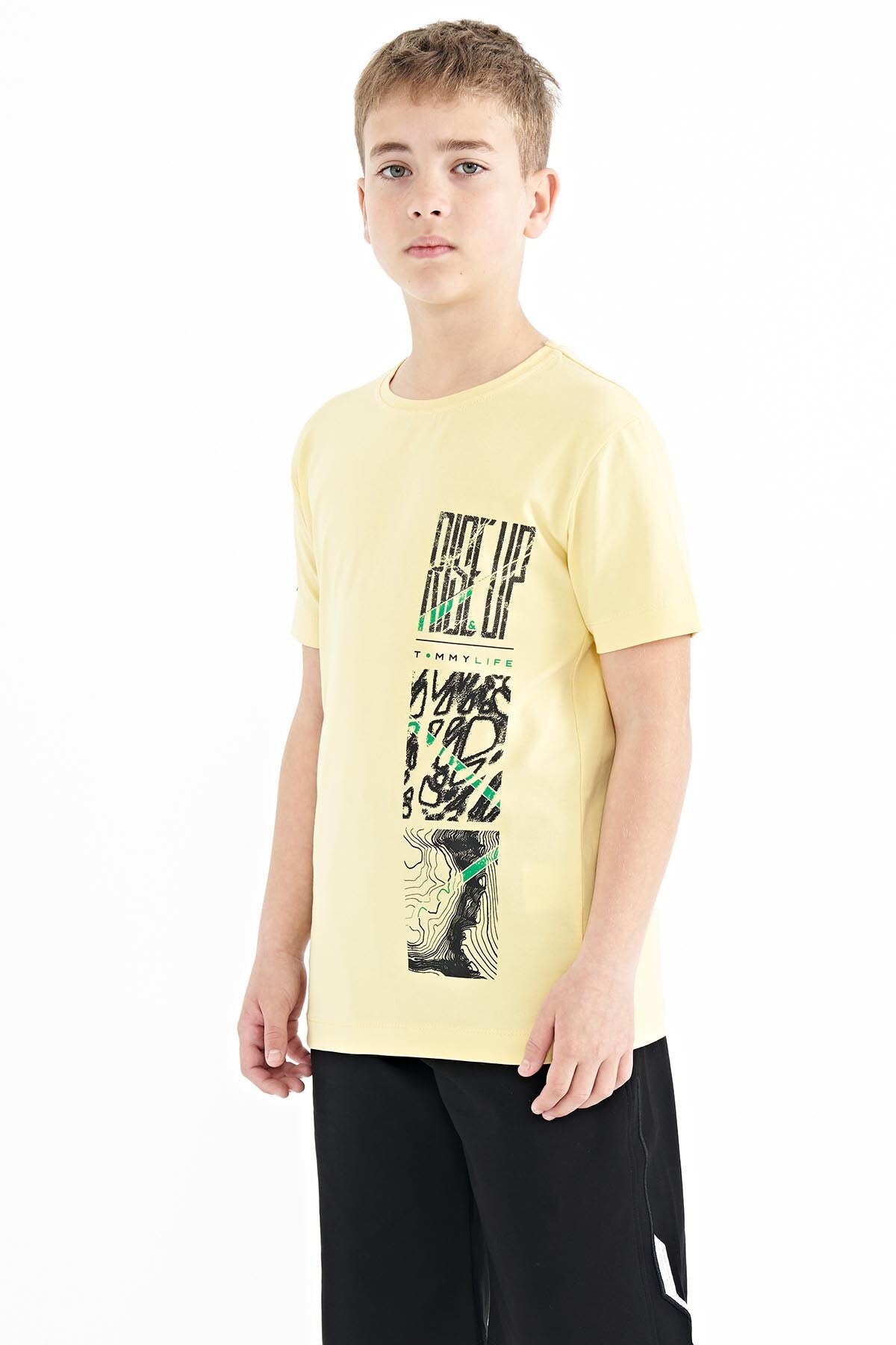 Yellow Print Detailed O Collar Standard Fit Boys T-Shirt - 11104