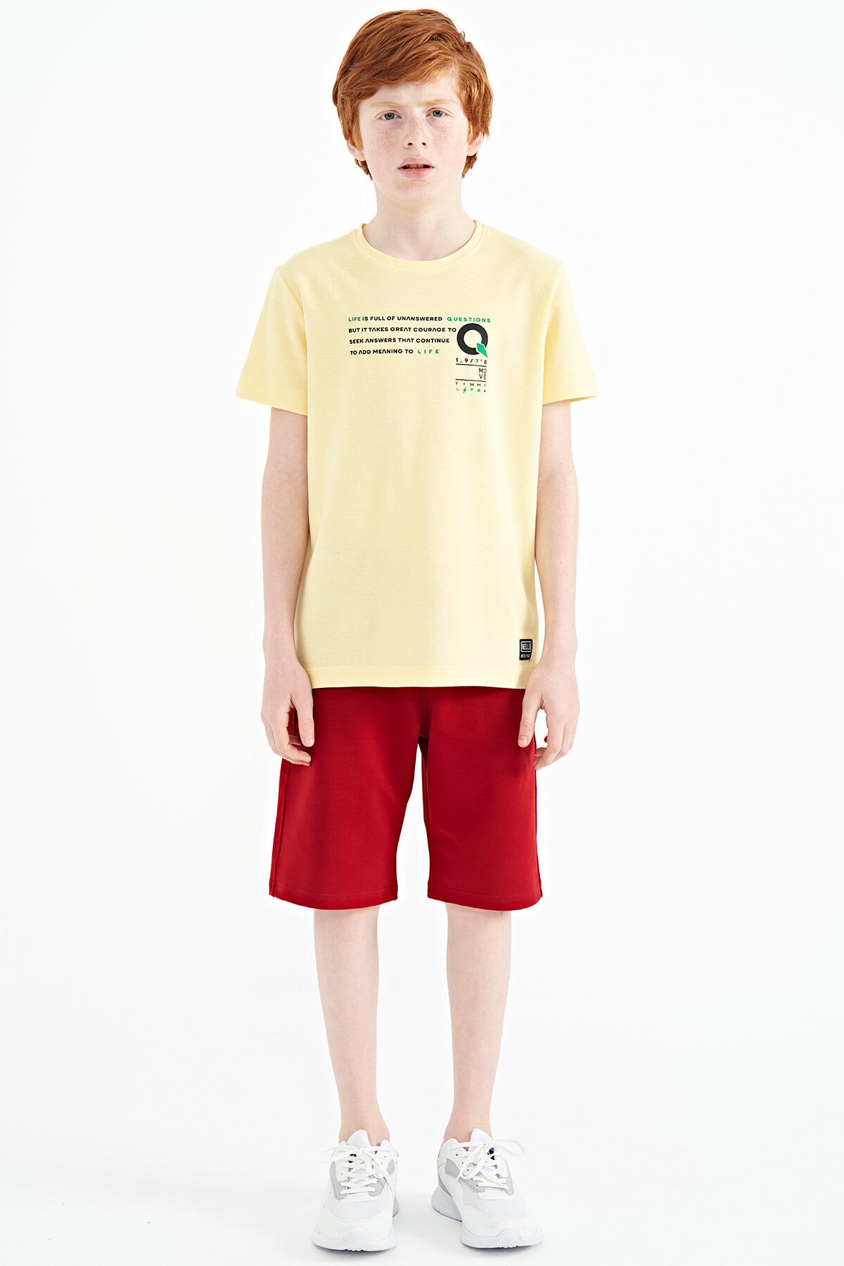Yellow Print Detailed O Collar Standard Fit Boys T-Shirt - 11145