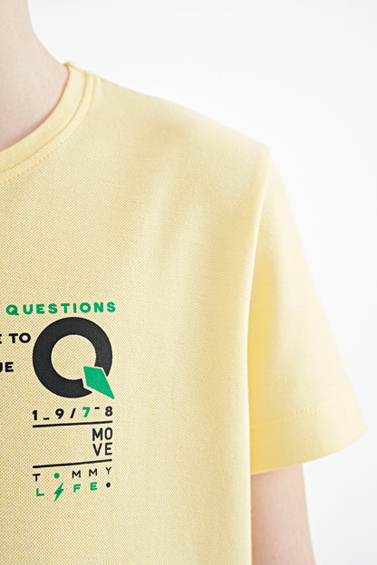 Yellow Print Detailed O Collar Standard Fit Boys T-Shirt - 11145