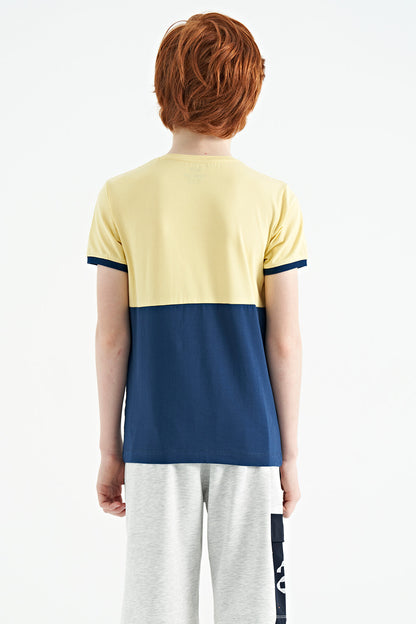 Yellow Print Detailed Color Block Standard Fit O Collar Boys T-Shirt - 11107