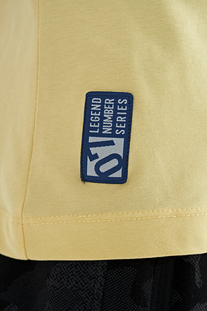 Yellow Print Detailed Standard Mold O Collar Boys T-Shirt - 11133