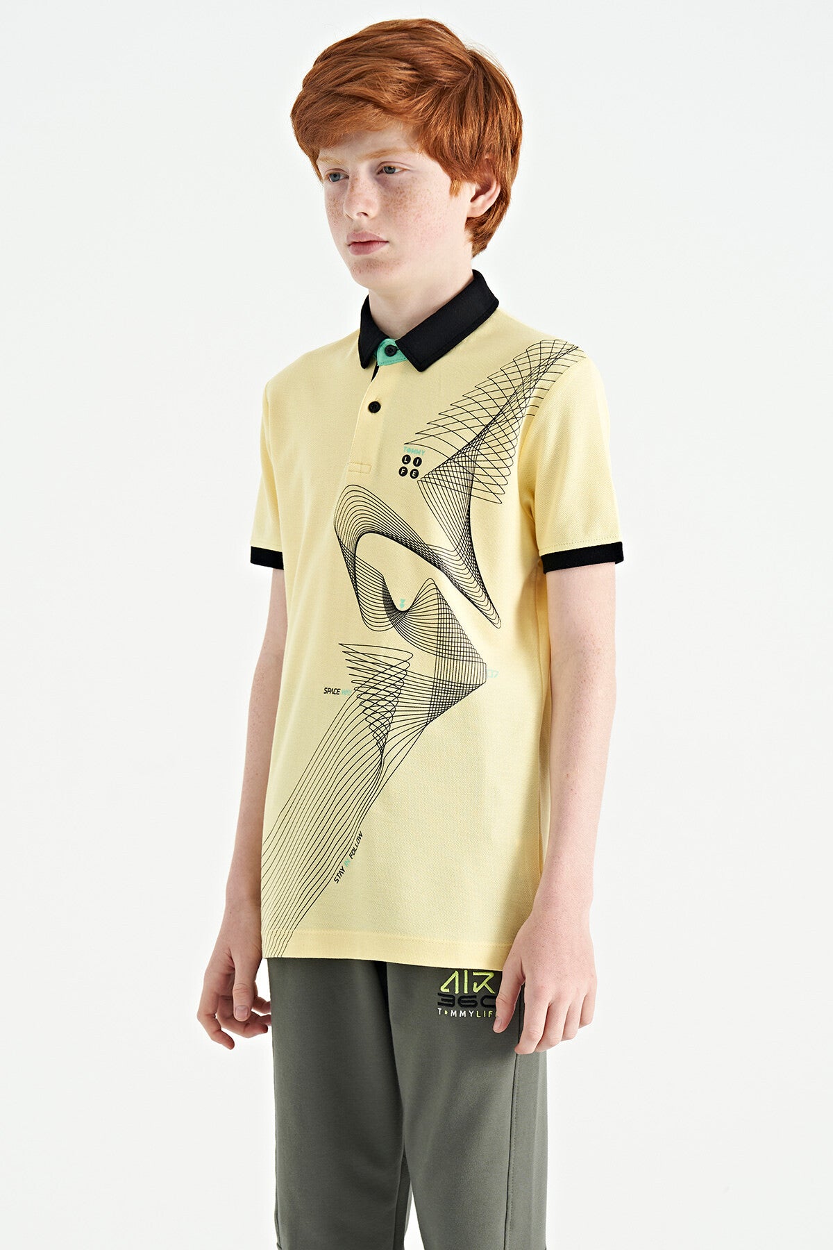 Standard Mold Detailed Printed Polo Collar Boys' T-Shirt - 11164