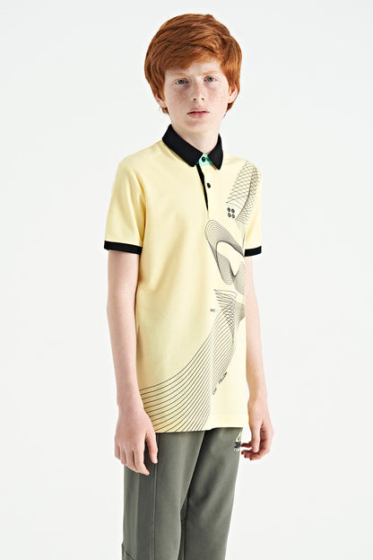 Standard Mold Detailed Printed Polo Collar Boys' T-Shirt - 11164