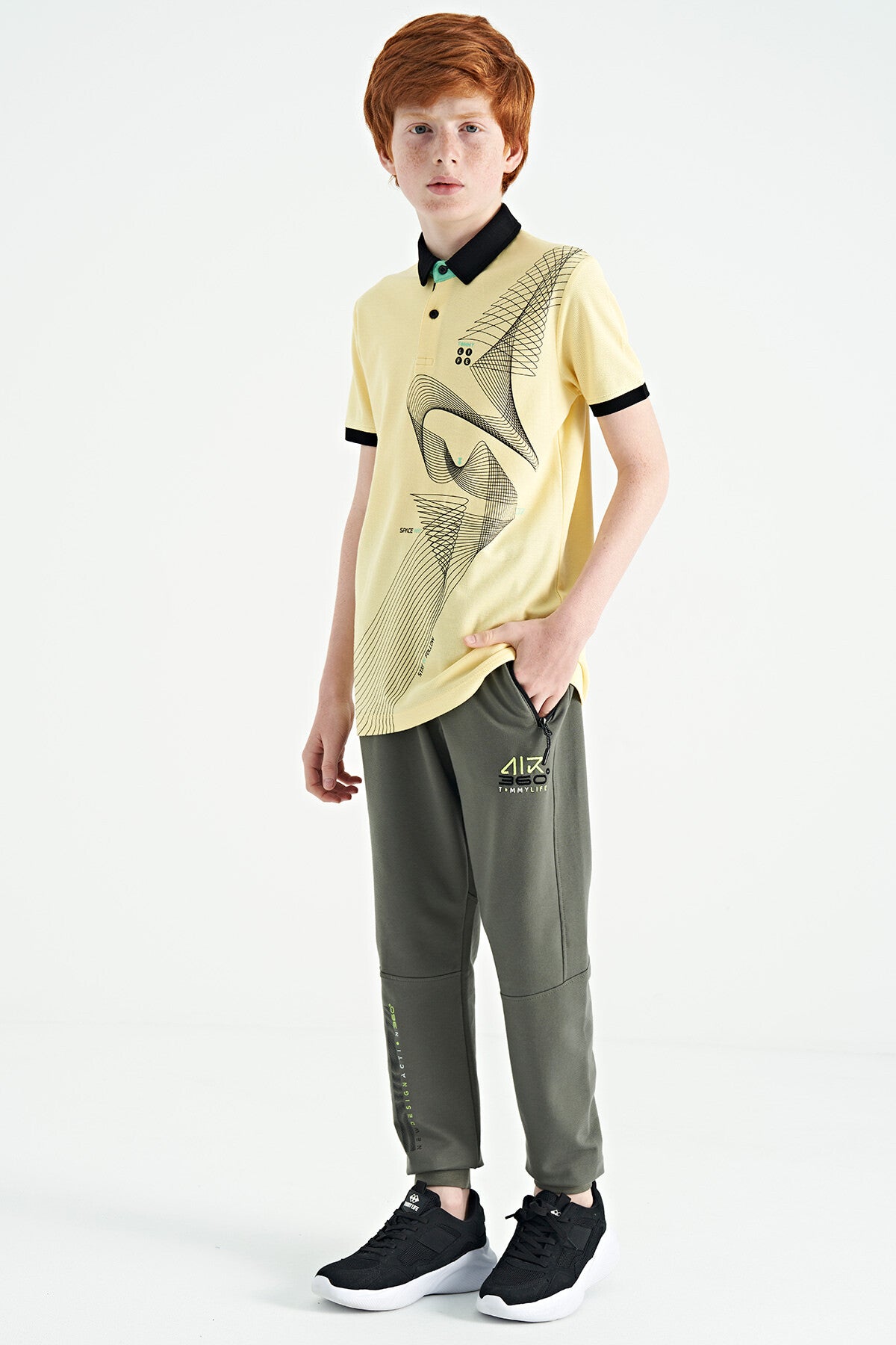 Standard Mold Detailed Printed Polo Collar Boys' T-Shirt - 11164