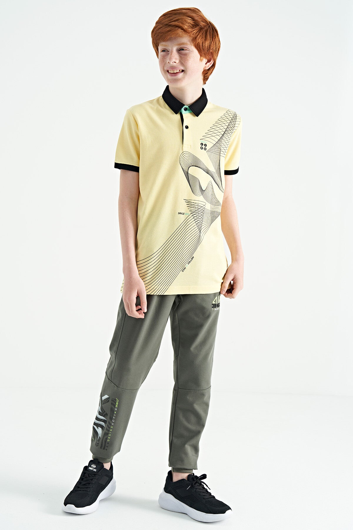 Standard Mold Detailed Printed Polo Collar Boys' T-Shirt - 11164