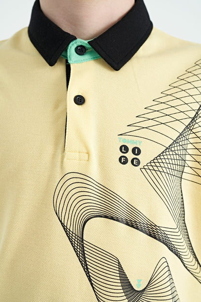 Standard Mold Detailed Printed Polo Collar Boys' T-Shirt - 11164