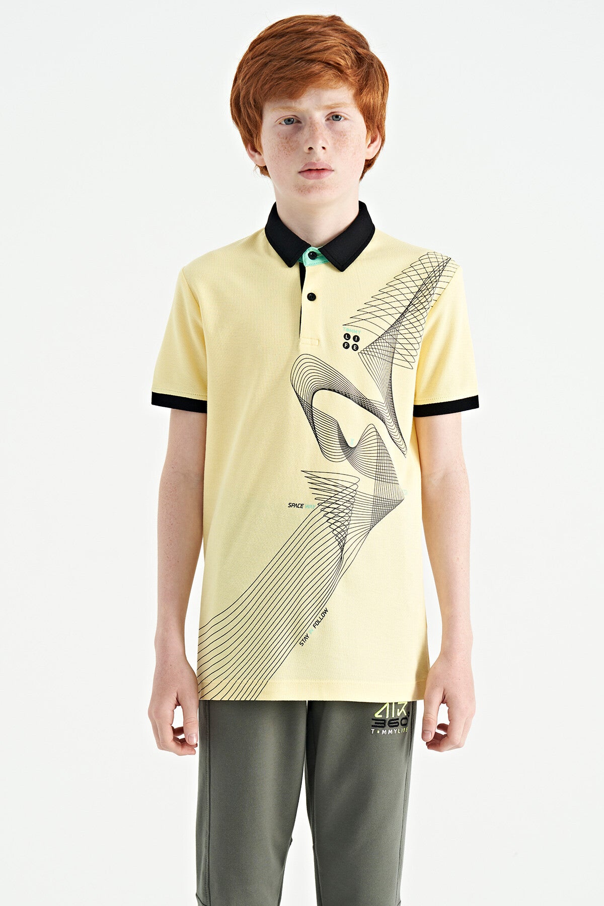 Standard Mold Detailed Printed Polo Collar Boys' T-Shirt - 11164