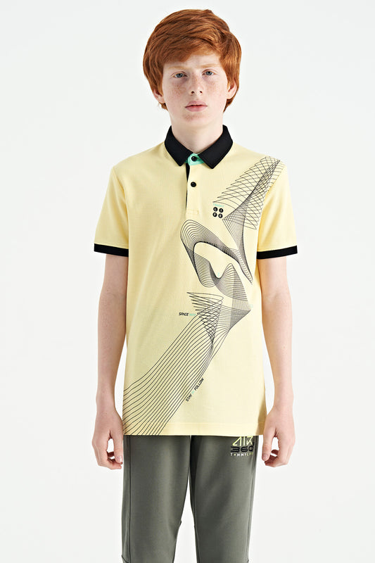 Standard Mold Detailed Printed Polo Collar Boys' T-Shirt - 11164