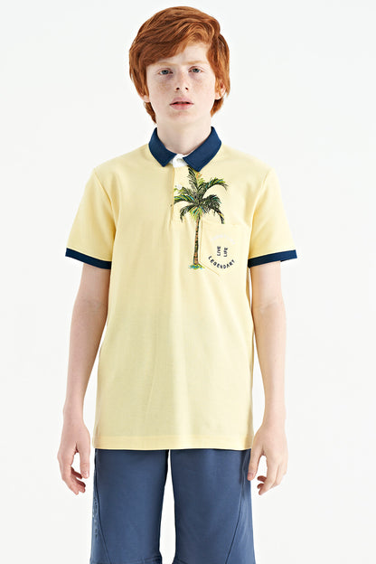 Yellow Printed Pocket Detailed Standard Fit Polo Collar Boys T-Shirt - 11144