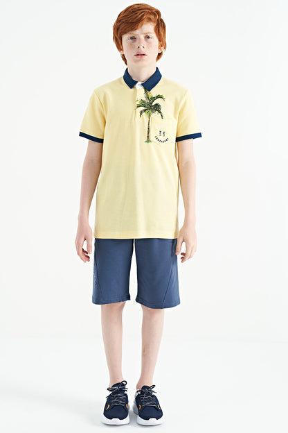 Yellow Printed Pocket Detailed Standard Fit Polo Collar Boys T-Shirt - 11144