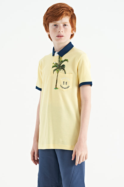 Yellow Printed Pocket Detailed Standard Fit Polo Collar Boys T-Shirt - 11144