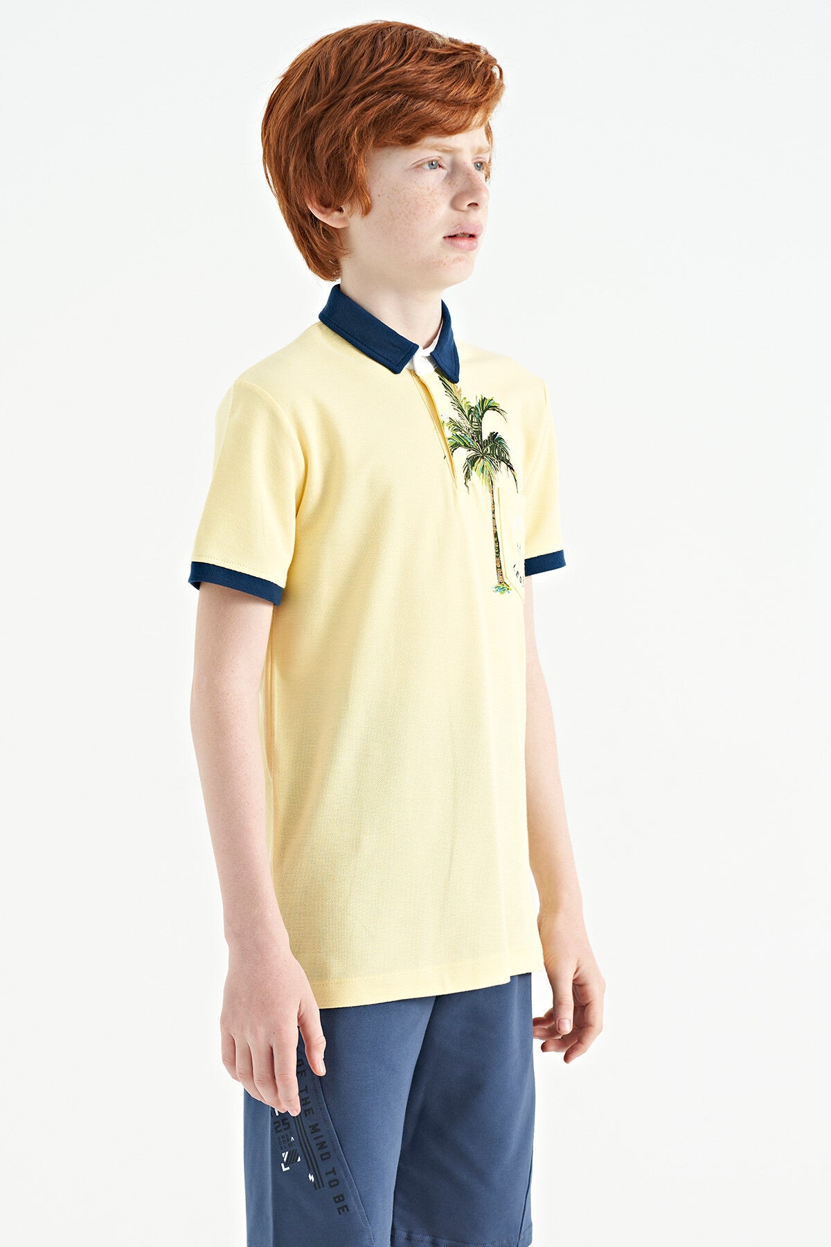 Yellow Printed Pocket Detailed Standard Fit Polo Collar Boys T-Shirt - 11144