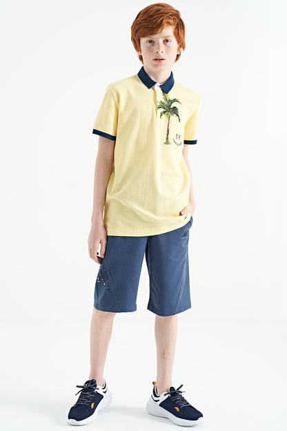Yellow Printed Pocket Detailed Standard Fit Polo Collar Boys T-Shirt - 11144