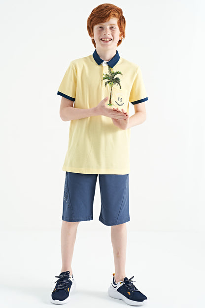 Yellow Printed Pocket Detailed Standard Fit Polo Collar Boys T-Shirt - 11144