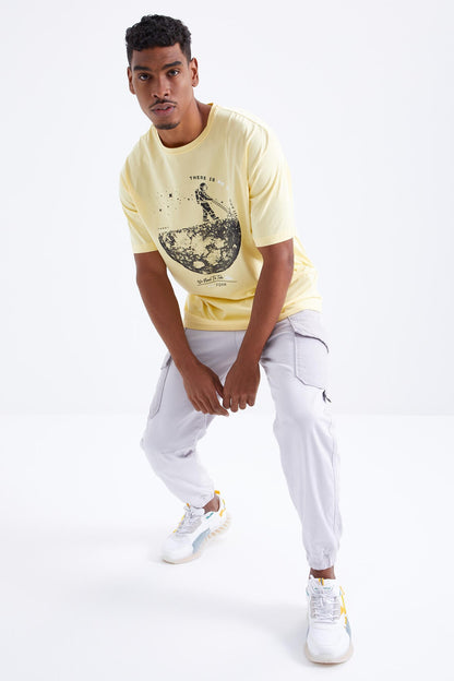 Yellow Printed O Collar Men's Oversize T-Shirt - 88098