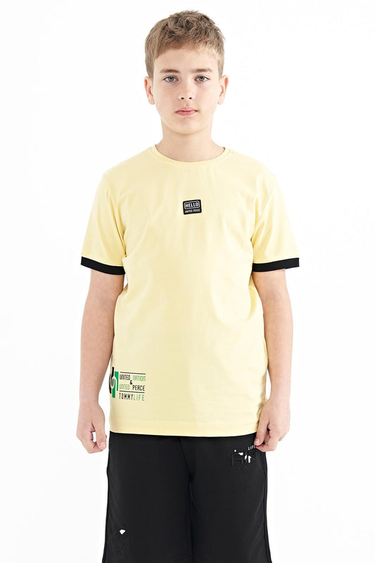 Yellow Printed Standard Fit O Collar Boys T-Shirt - 11097