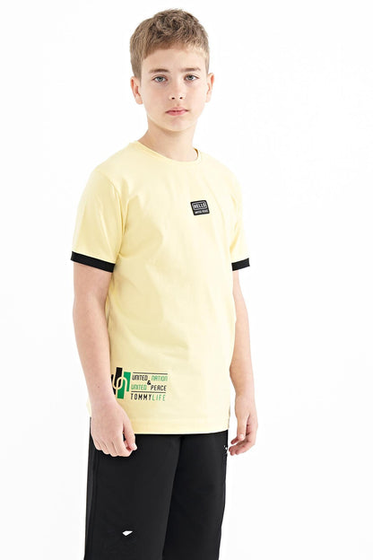 Yellow Printed Standard Fit O Collar Boys T-Shirt - 11097