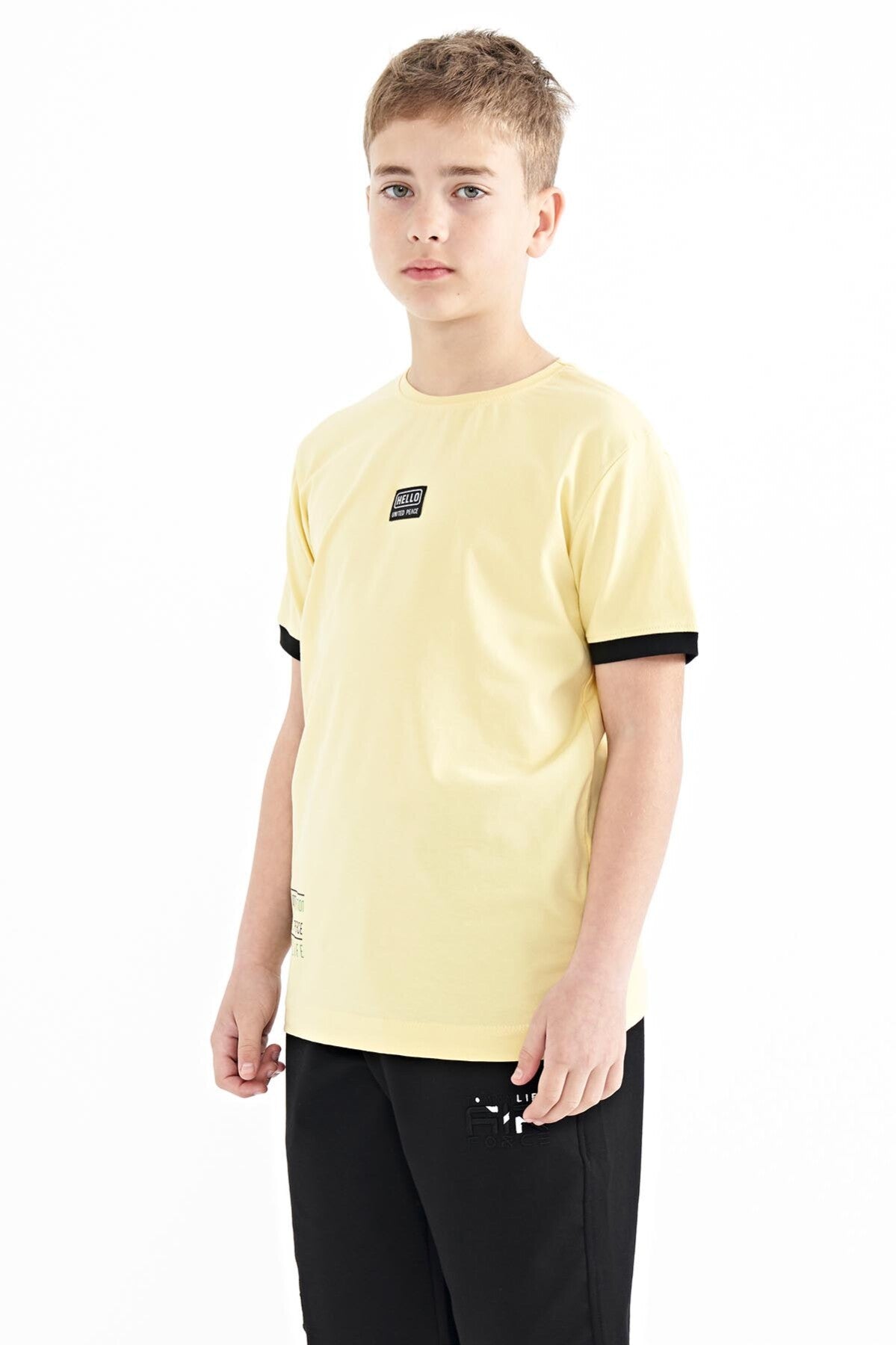 Yellow Printed Standard Fit O Collar Boys T-Shirt - 11097