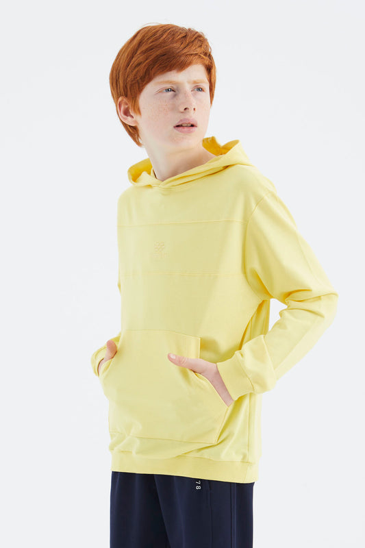 Yellow Hooded Basic Boys' Sweatshirt - 11181