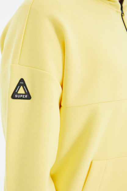 Yellow Hooded Half-Zip Pocket Detailed Relax Fit Men's Sweatshirt - 88294