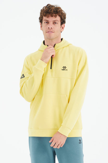 Yellow Hooded Half-Zip Pocket Detailed Relax Fit Men's Sweatshirt - 88294