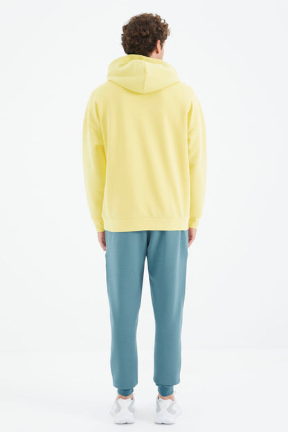 Yellow Hooded Half-Zip Pocket Detailed Relax Fit Men's Sweatshirt - 88294