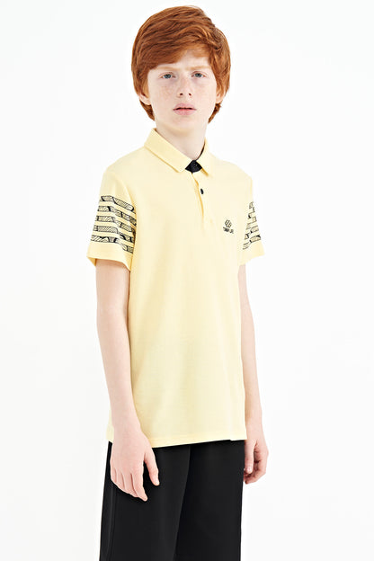 Standard Mold Polo Collar Detailed Sleeve Print Boys' T-Shirt - 11093