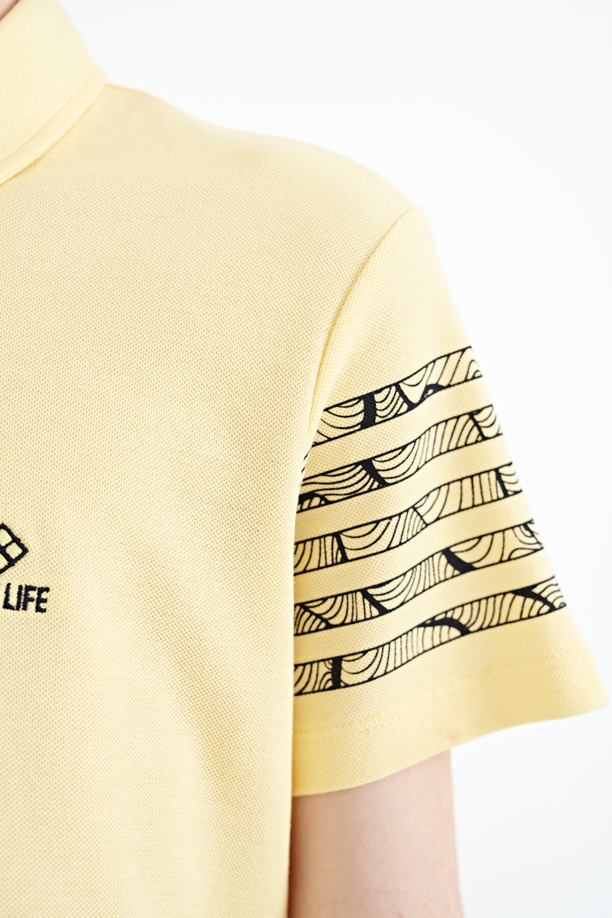 Standard Mold Polo Collar Detailed Sleeve Print Boys' T-Shirt - 11093
