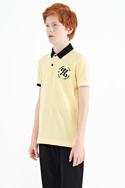Yellow Arm Chest Embroidery Detailed Standard Pattern Polo Collar Boys T-Shirt - 11086