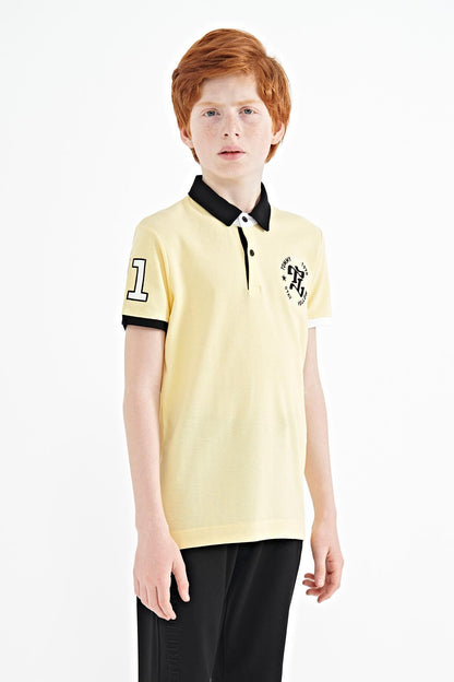 Yellow Arm Chest Embroidery Detailed Standard Pattern Polo Collar Boys T-Shirt - 11086