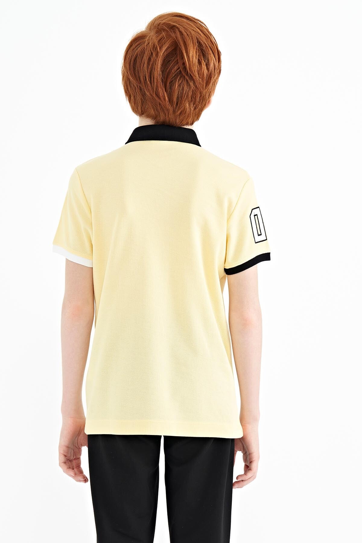 Yellow Arm Chest Embroidery Detailed Standard Pattern Polo Collar Boys T-Shirt - 11086