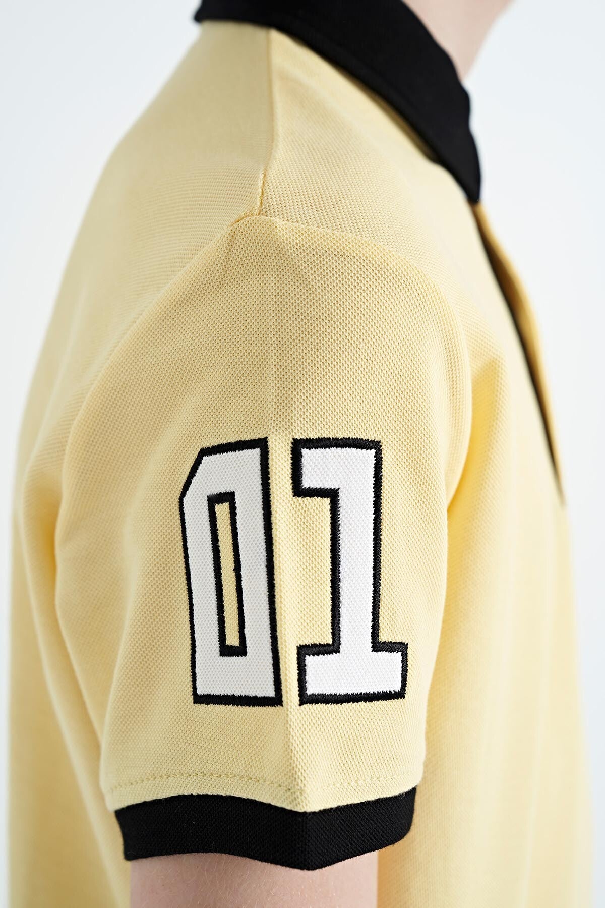Yellow Arm Chest Embroidery Detailed Standard Pattern Polo Collar Boys T-Shirt - 11086