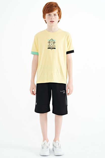 Colored Sleeve Cuff Detailed Printed Oversize Boys T-Shirt - 11137