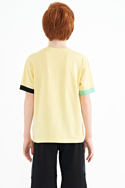 Colored Sleeve Cuff Detailed Printed Oversize Boys T-Shirt - 11137