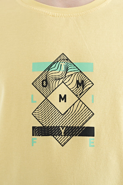 Colored Sleeve Cuff Detailed Printed Oversize Boys T-Shirt - 11137