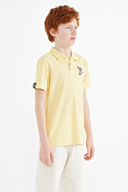 Yellow Minimal Embroidery Detailed Standard Pattern Polo Collar Boys T-Shirt - 11084