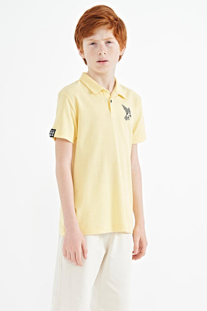 Yellow Minimal Embroidery Detailed Standard Pattern Polo Collar Boys T-Shirt - 11084